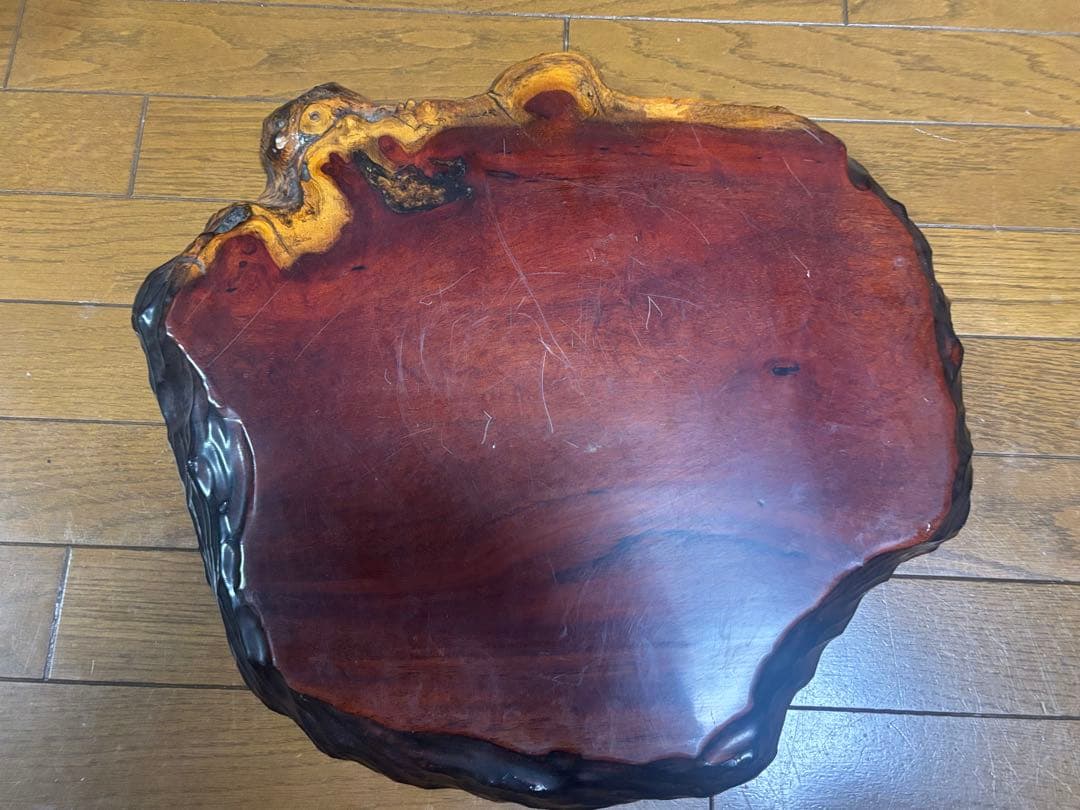 高級天然木 一枚板　欅　赤褐色 不規則形状 花台　台座 1点のみ】空間を飾る欅 一枚板 花台 踏み台 補助台 サイドテーブル