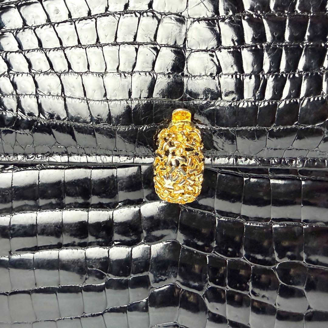 WATA‐ICHI シャイニングクロコ センター取り トップハンドル 黒の通販