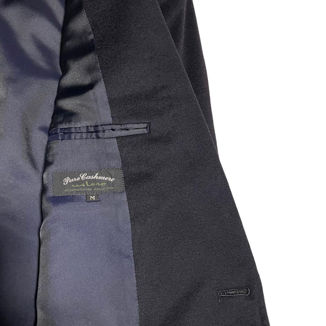 カシミヤ100%【vintage】日本製 マキシ丈ダブルチェスターコート 濃紺L