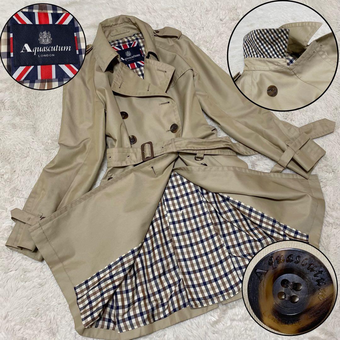 アクアスキュータム　トレンチコート　ベルト　ベージュ　ギャバジン　クラブチェック Aquascutum（アクアスキュータム） 【極美品】Aquascutum コート
