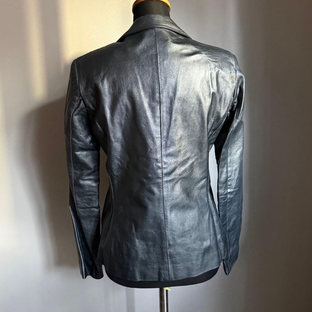 《美品》ANTEPRIMAレザー ジャケット ブルー系 40【B-57】