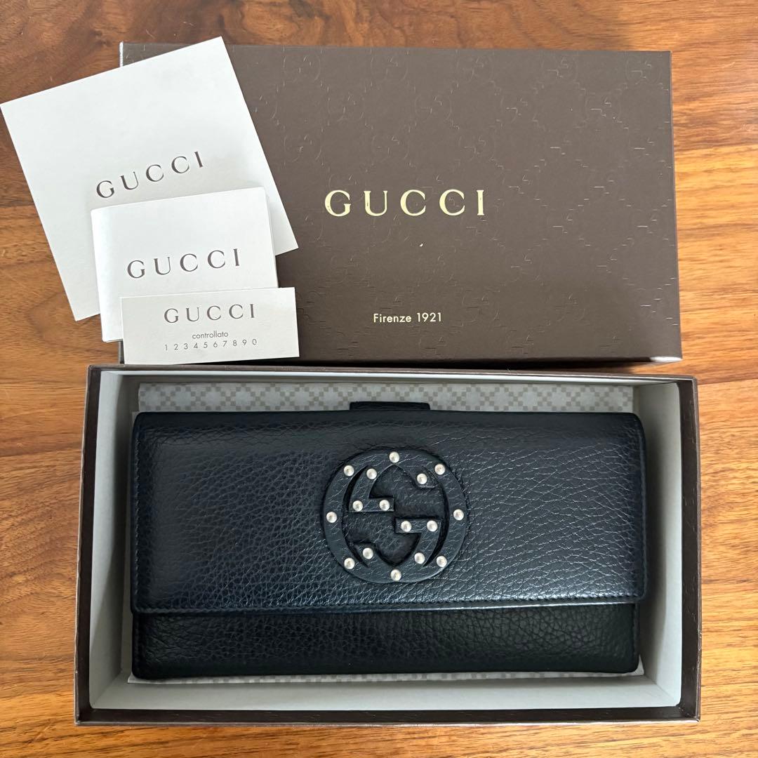 国内正規品GUCCI GGスタッズブラックレザー長財布 GUCCI（グッチ） 未使用 メンズ グッチシマ レザー GGマーク 長財布