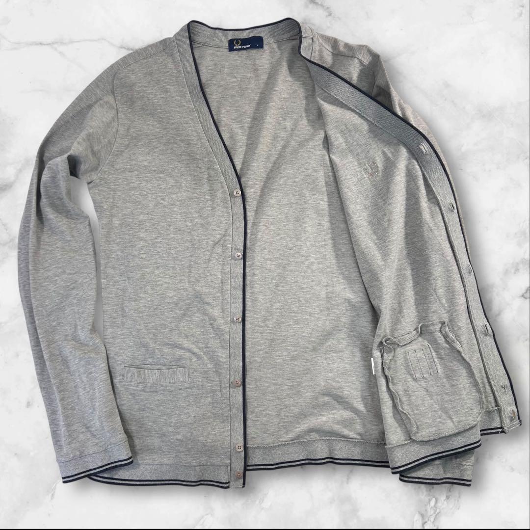 極美品 FRED PERRY 胸ロゴ 鹿の子 カーディガン サイズL グレー - メルカリ