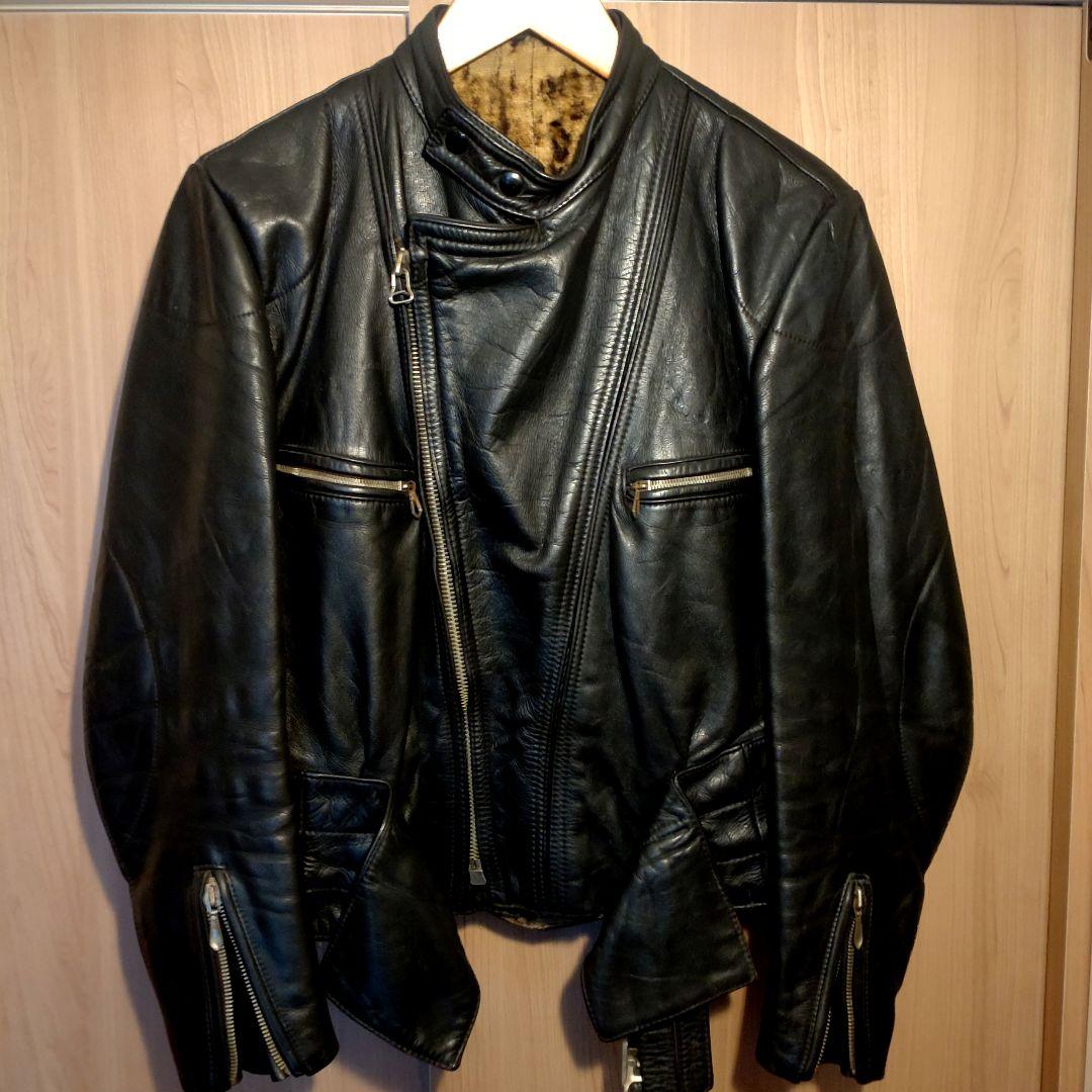 希少 50s 60s レザージャケット ヴィンテージ ドイツ レオパード 黒