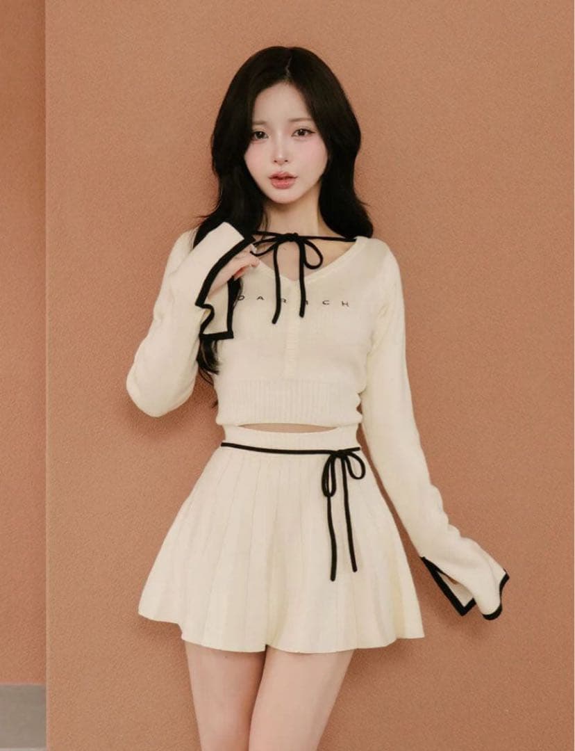 darich ダーリッチ ウエストオープンリボンデザインニットミニワンピース 予約商品】ウエストオープンリボンデザインニットミニワンピース