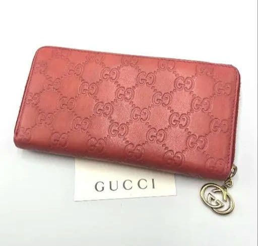 グッチ ラウンドジップ シマ ピンク レザー レザー 直営店ショップ