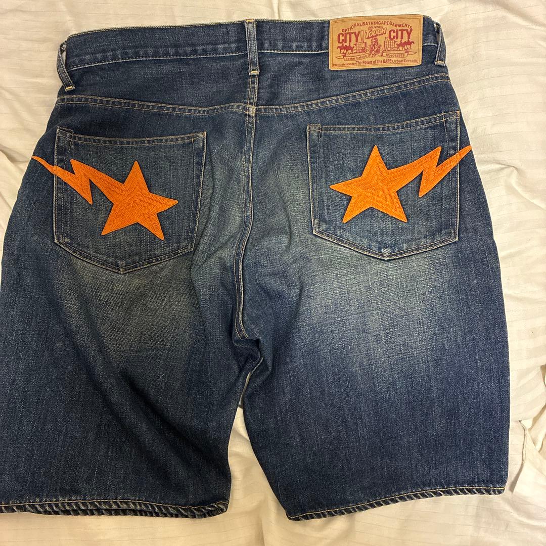Bape デニムショーツ　ハーフパンツ BAPESTA 刺繍 デニム ハーフパンツ Lサイズ a bathing ape BAPE sta