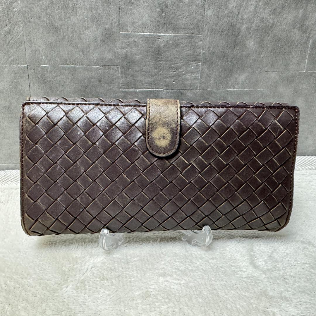 ボッテガヴェネタ 長財布 二つ折り イントレチャート ダークブラウン