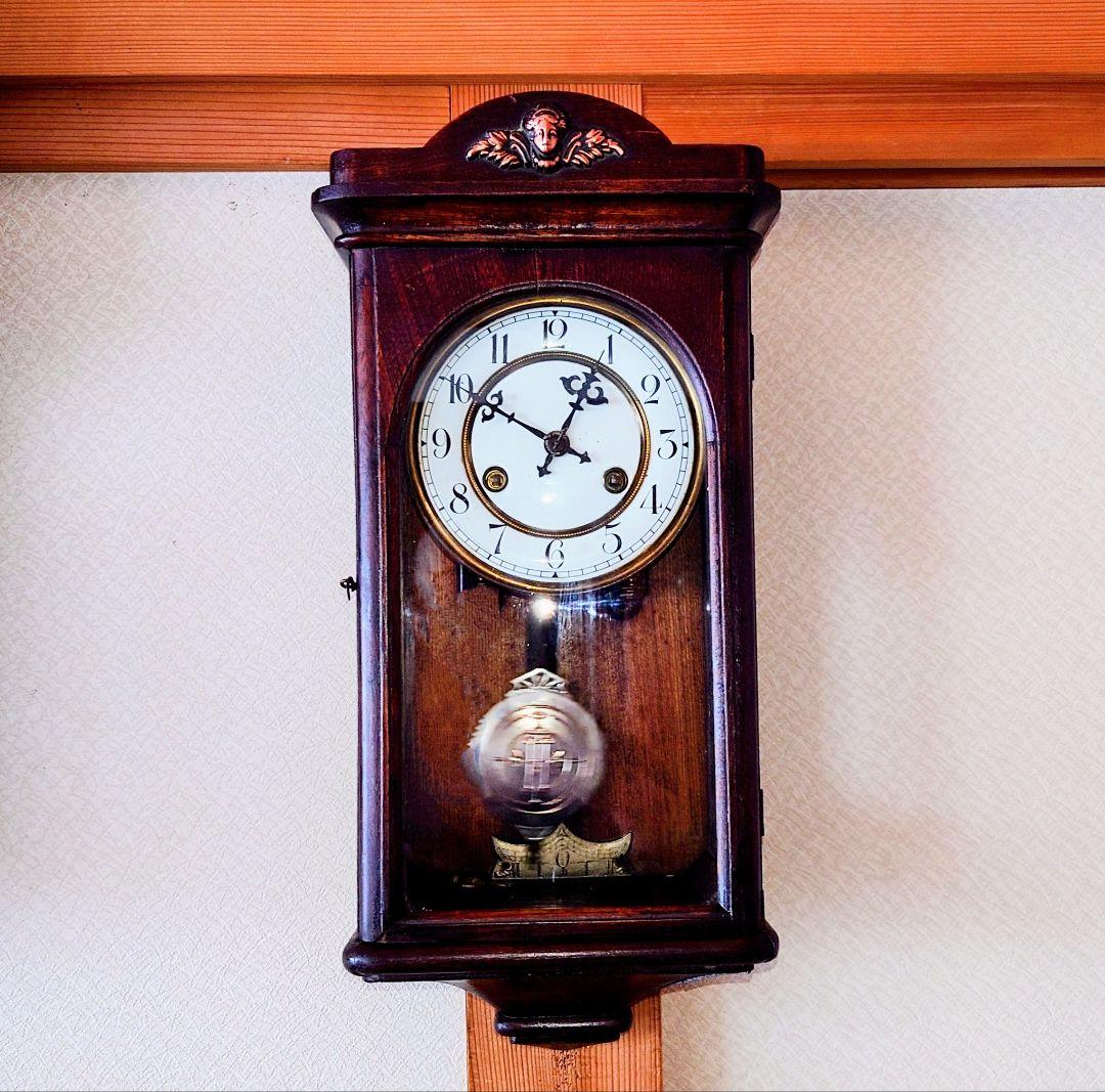 〈完動・美品〉精工舎　琺瑯文字盤スリゲル小角丸座敷ゼンマイ振り子掛け時計 完動・美品〉精工舎 琺瑯文字盤スリゲル小角丸座敷ゼンマイ振り子