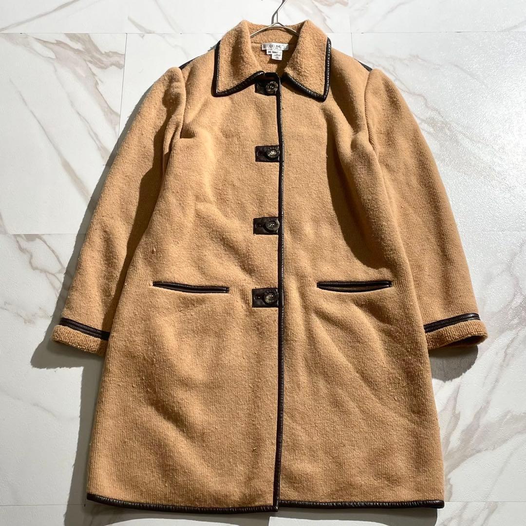 CELINE Long Coat 90% Camel Leather L