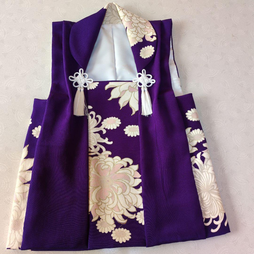 七五三3歳正絹手縫いの被布と巾着のセット（中綿無し）