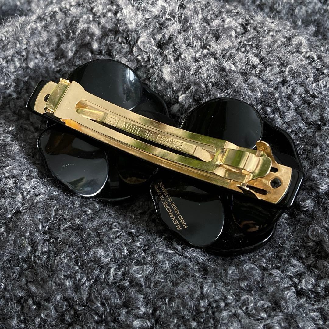 アレクサンドルドゥパリ フラワー バレッタ ダブルカメリア 黒 夏