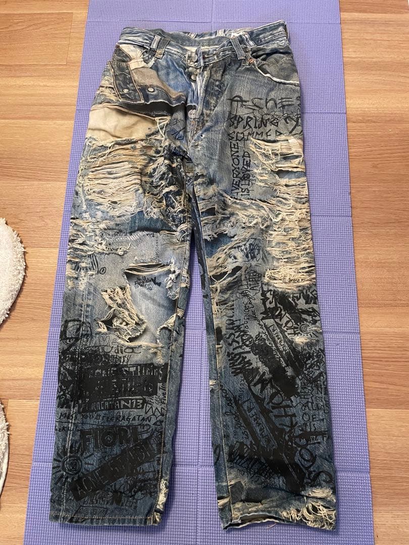 Acne Studios グラフィックデニムパンツ EUR 46 Acne Studios (アクネストゥディオズ) ローライズ ワイドレッグ