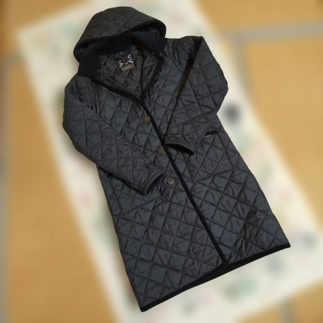 ここ✨ラベンハム キルティングロングコート ネイビー38 ラベンハム キルティングロングコート 38 フード付き イギリス製
