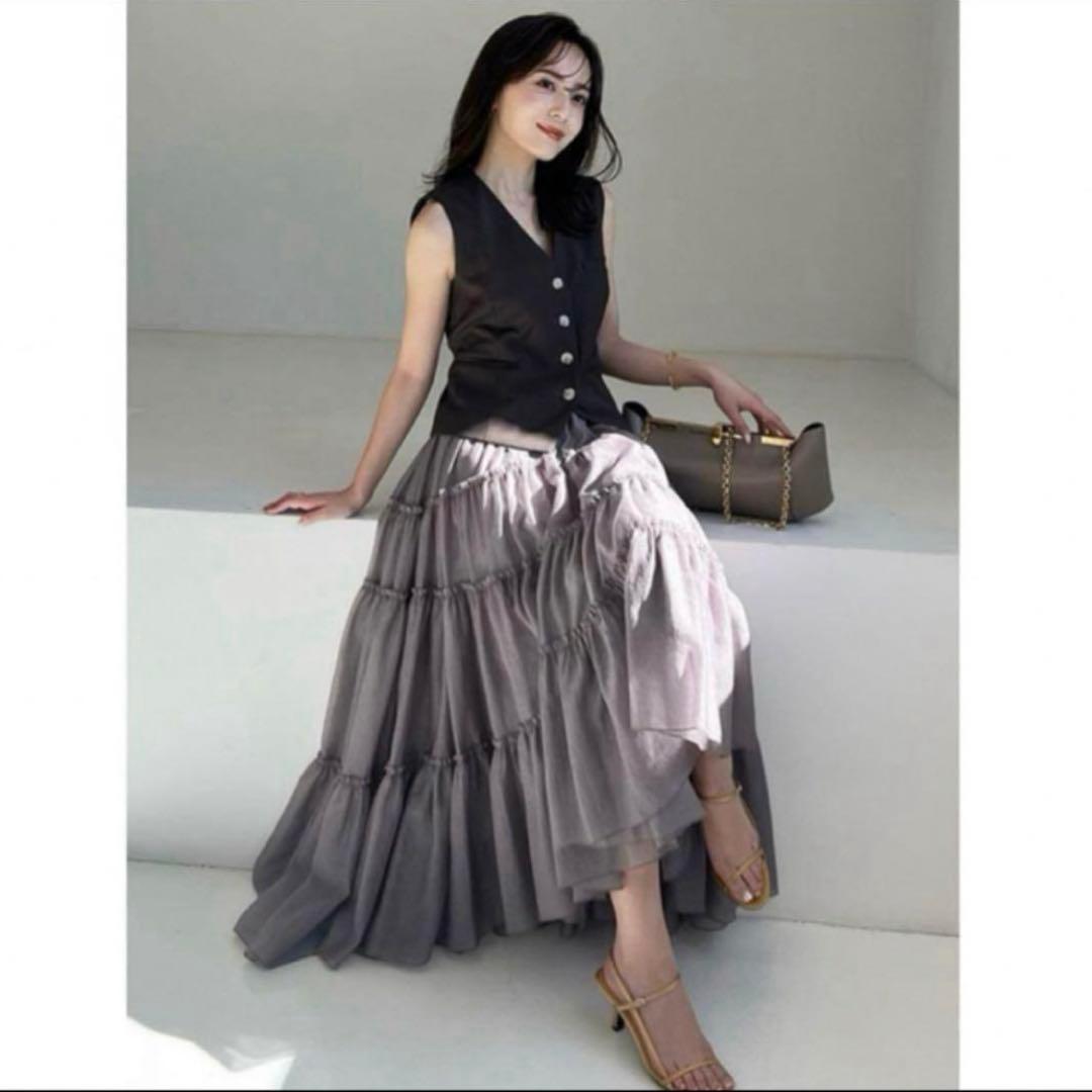 anuans オーガンジーギャザーティアードフレアスカート anuans オーガンジーギャザーティアードフレアスカート anuans（ア