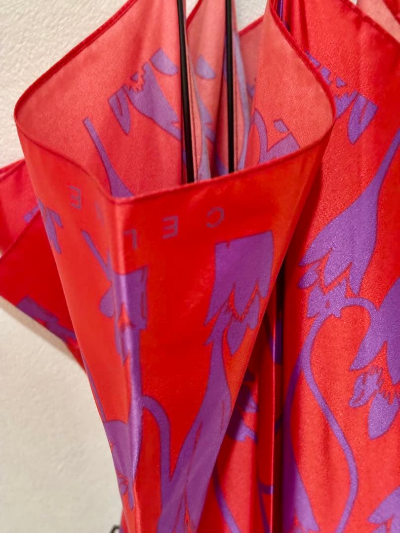 CELINE】レディース長傘 ローズピンク パープル花柄 シルバー持ち手