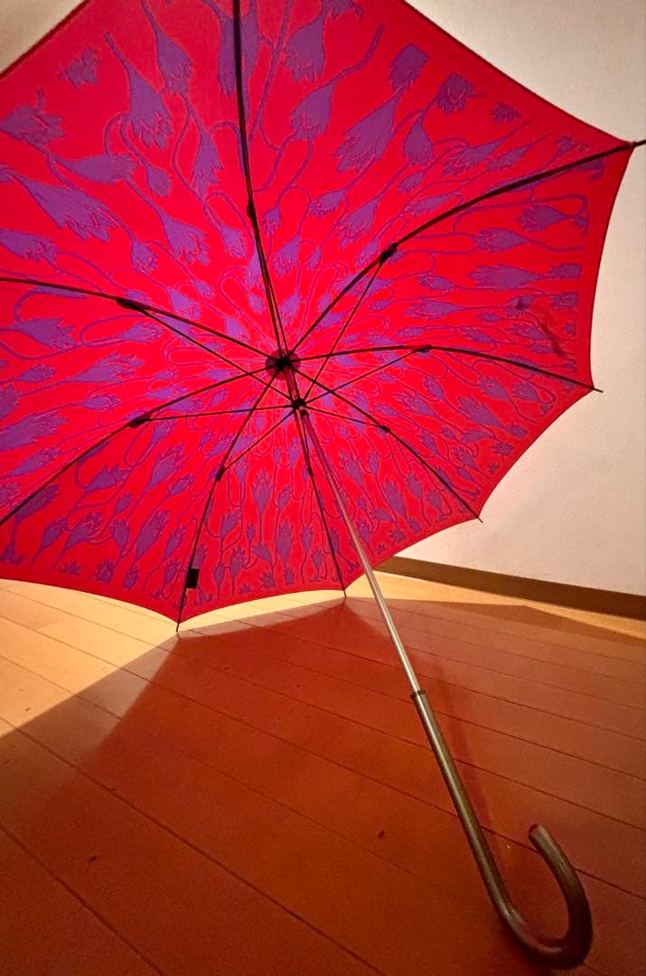 CELINE】レディース長傘 ローズピンク パープル花柄 シルバー持ち手