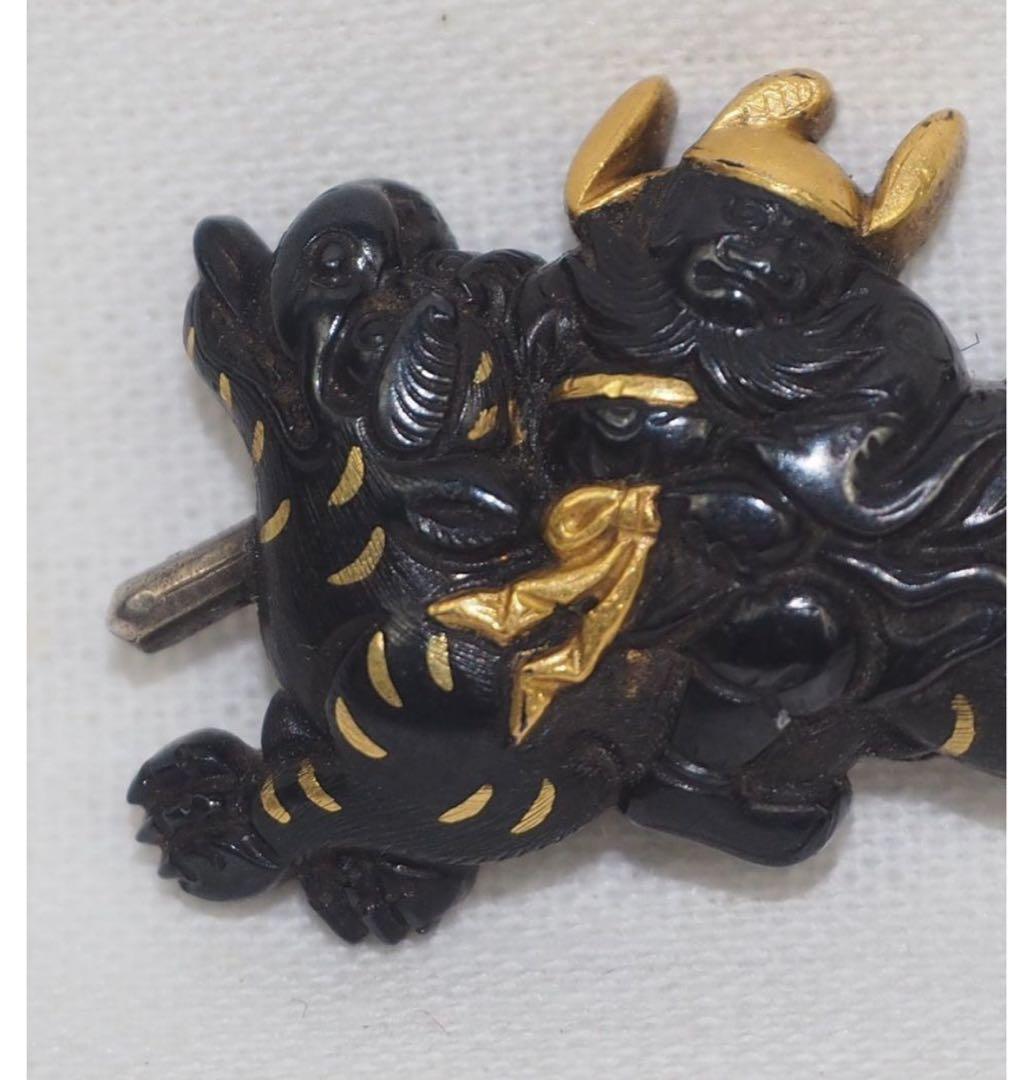 もひさ様専用送料無料コレクター放出品江戸時代金銀象嵌獅子武士図目貫