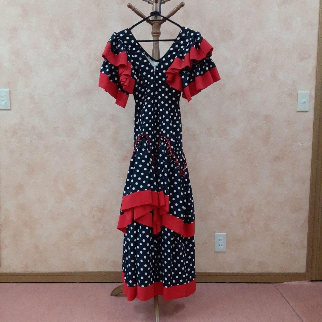 フラメンコドレス ネイビーと赤の水玉模様 - メルカリ