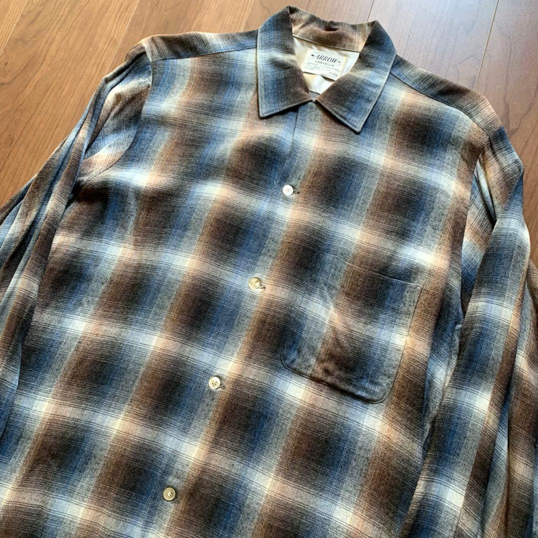 60s ARROW オンブレ レーヨンシャツ シャドーチェック 黒白青 - メルカリ