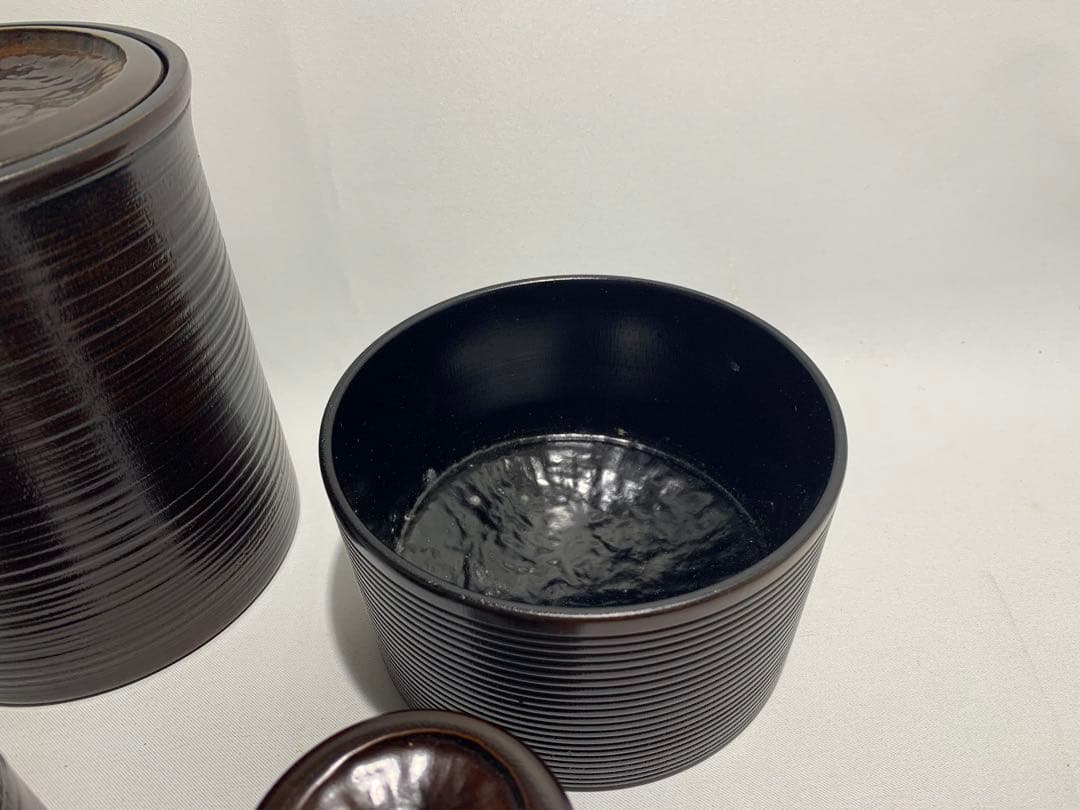 未使用】 西都 竹製溜塗 竹細工 茶道具 水指 建水 棗