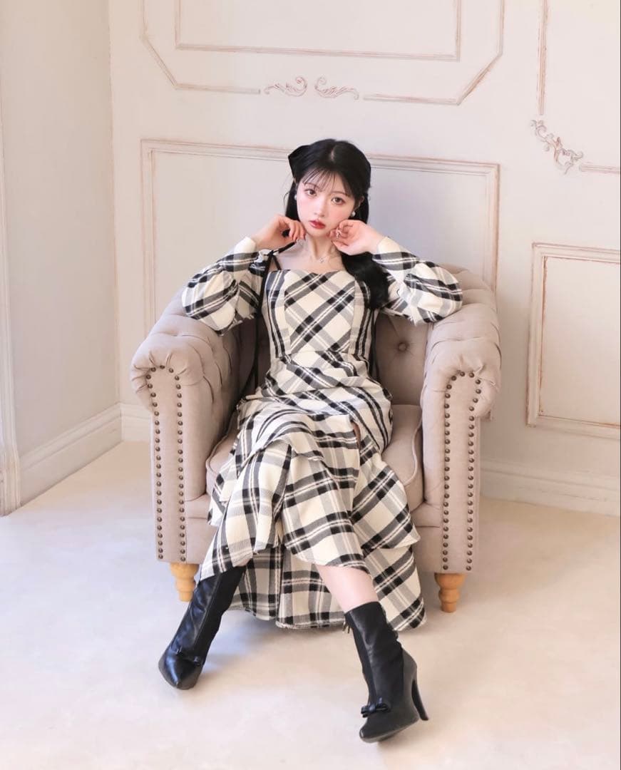 M me eme エムミーエメ エムエメ リボンチェックマーメイドワンピース