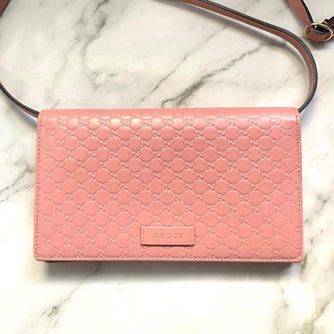 GUCCI グッチ　マイクロシマ　ショルダーウォレット　長財布　美品0114-② GUCCI グッチ マイクロシマ ショルダーウォレット 長財布 美品0114-②