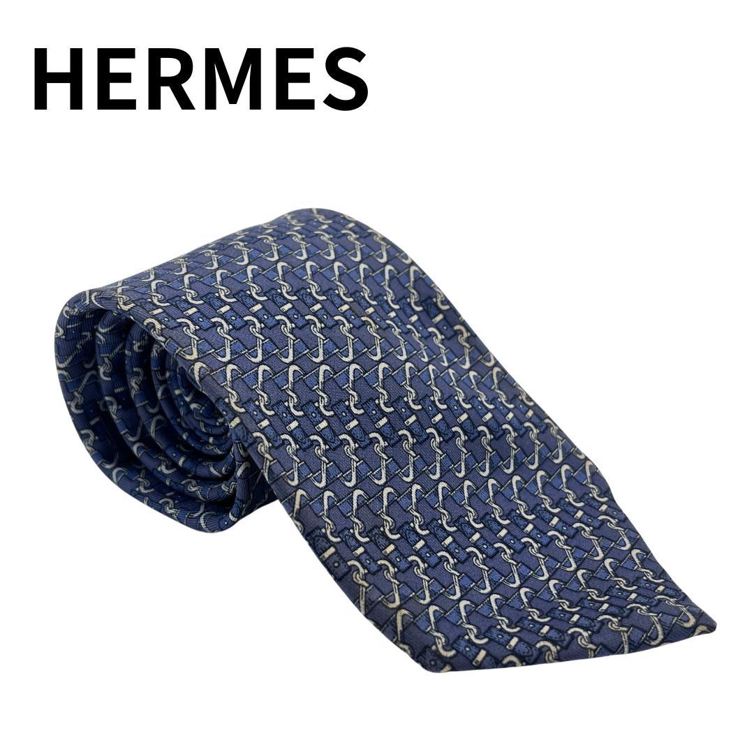 HERMES エルメス ネクタイ 総柄 ブルー 730 FA シルク100% - メルカリ