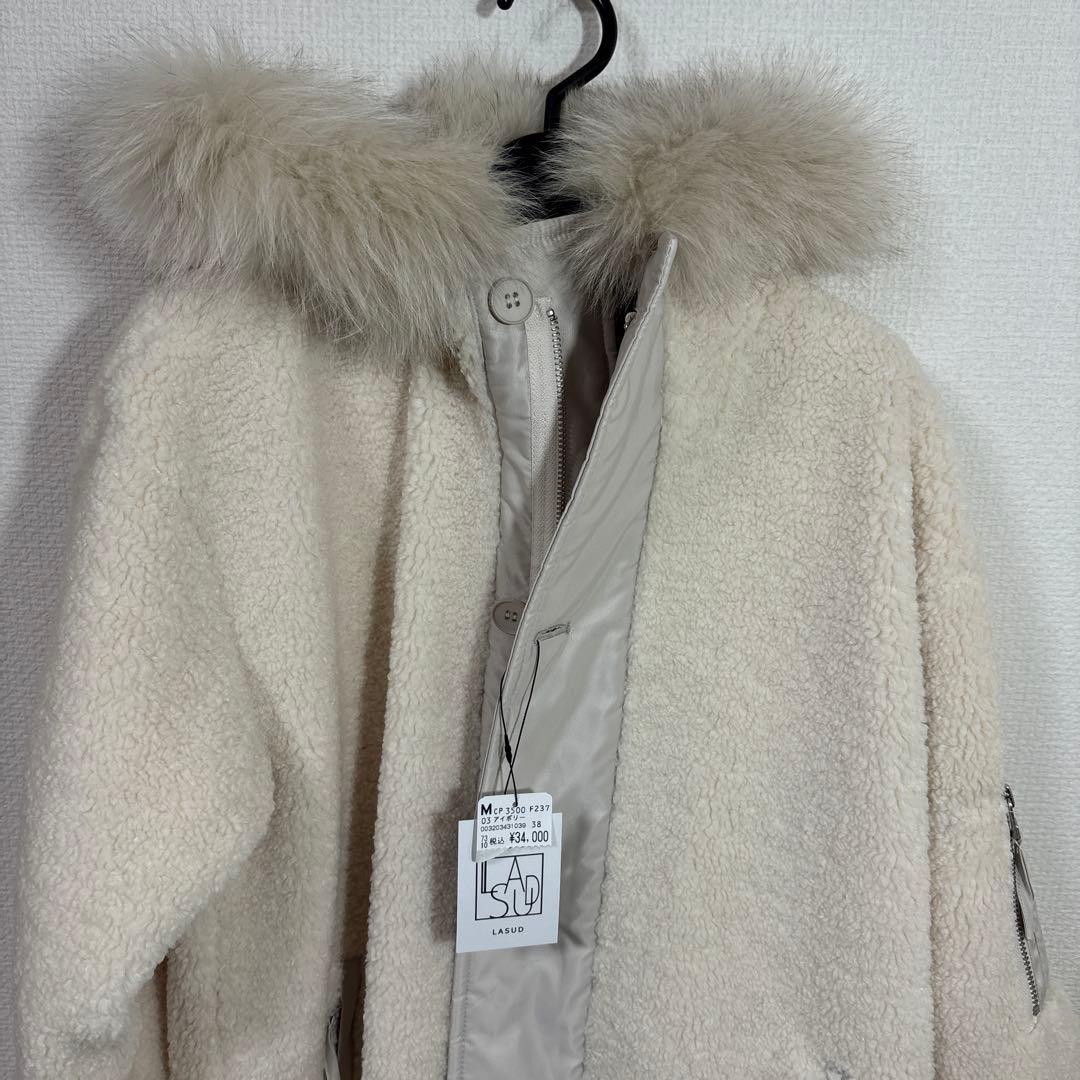 LASUD ファーボアコートアイボリー 未使用品 サイズ9号 定価34000円