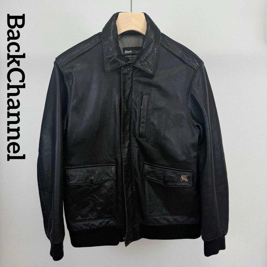 BackChannel バックチャンネル 牛革 パンチングレザージャケット 黒 中古・古着通販】BACK CHANNEL (バックチャンネル) レザージャケット