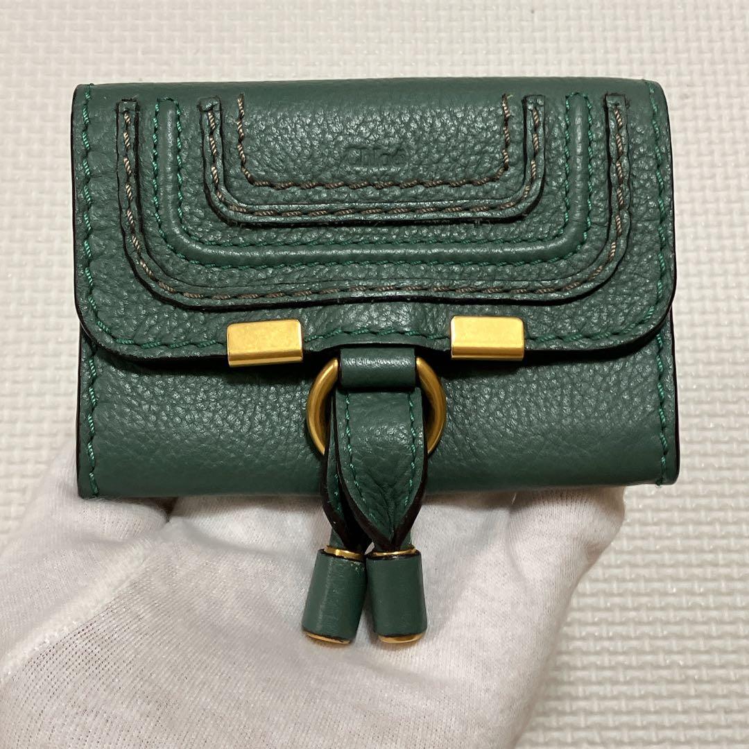 未使用 Chloe クロエ レザー二つ折り財布 ミニ財布 グリーン 緑 袋付き