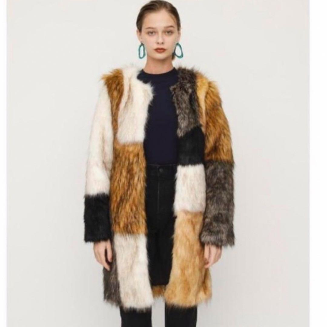 SLY スライ 毛皮 ミドル ノーカラー リアルファーコート 定価17589円