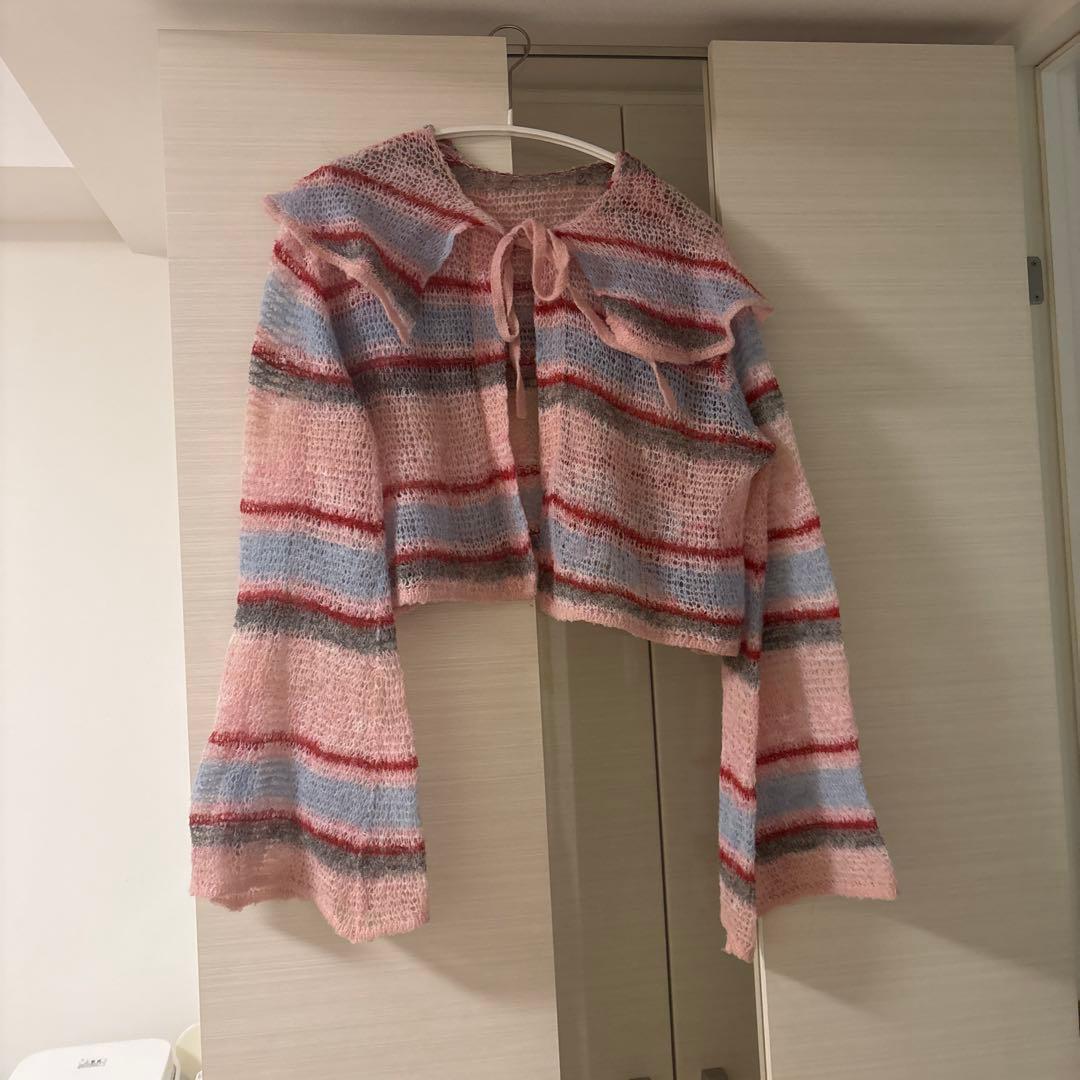 POPPY ピンクボーダーニットカーディガン poppy / ピンクボーダーニットカーディガン 【Web完売品】 あさぎー