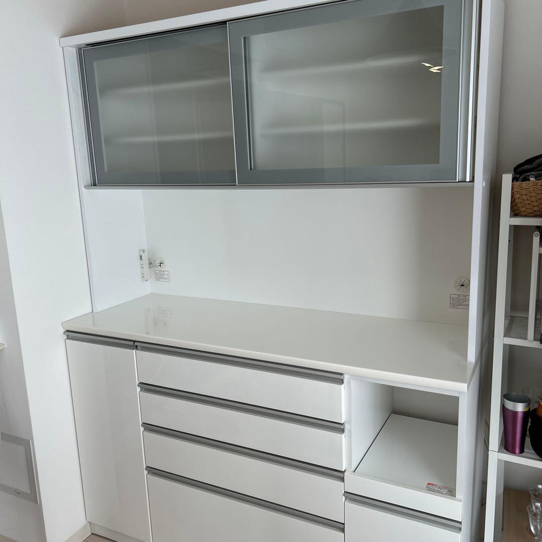 ニトリ ホワイトキッチンボード 食器棚150 ニトリ（NITORI） 幅150cm 食器棚(レジューム 150TG-S WH/150TL-R WH