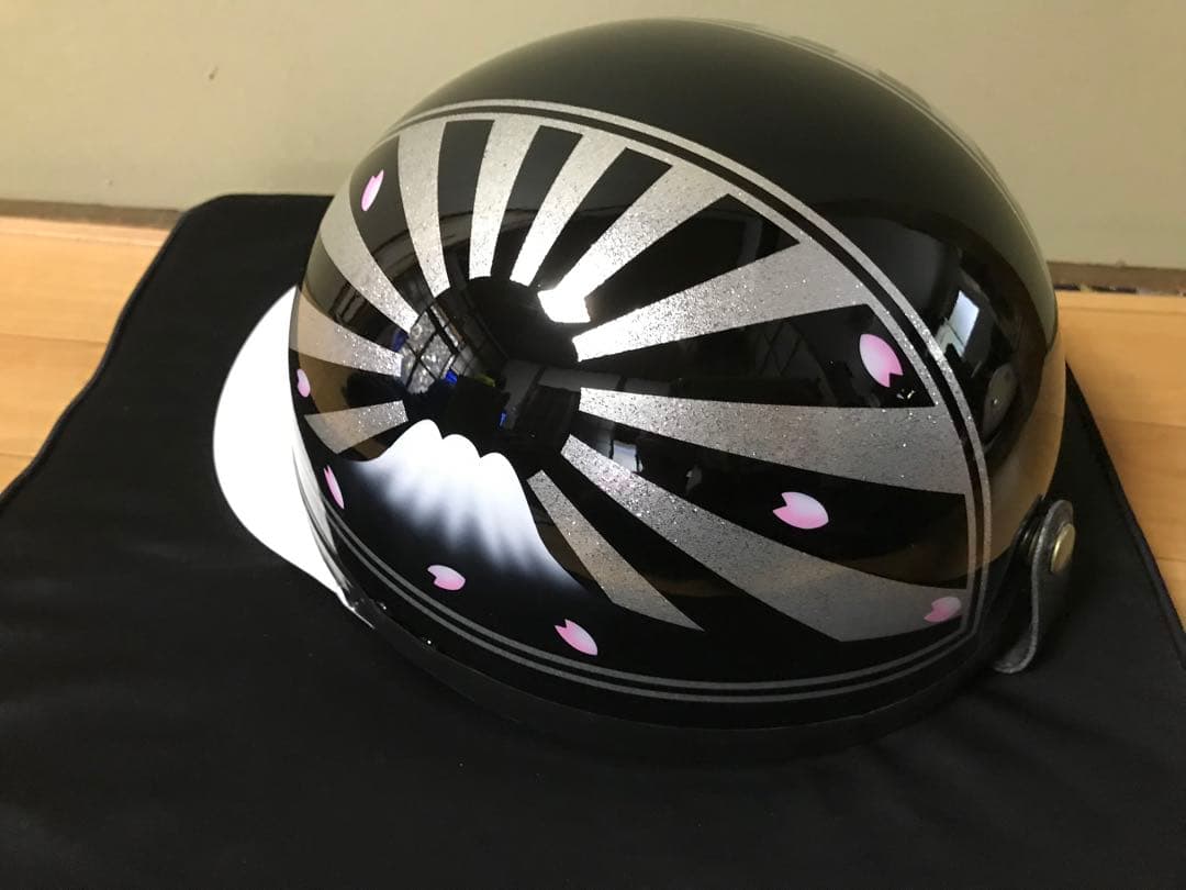 桜 黒銀 富士日章 コルク半 ヘルメット 旧車會 暴走族 マーシャル 旭