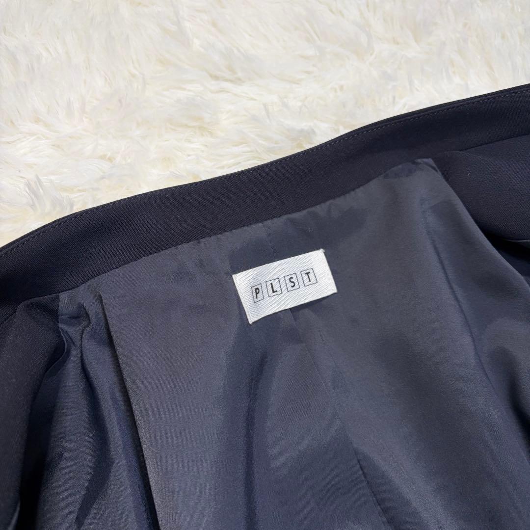 PLST セットアップ ストレッチ ノーラペル テーパード ネイビー S