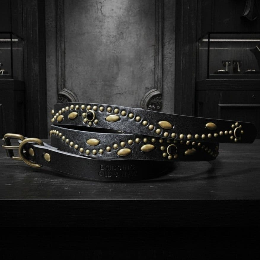 フラワー黒金■本革レザーフルスタッズナローベルト☆アメカジ古着ヴィンテージ フラワー黒金□本革レザーフルスタッズナローベルト☆アメカジ古着