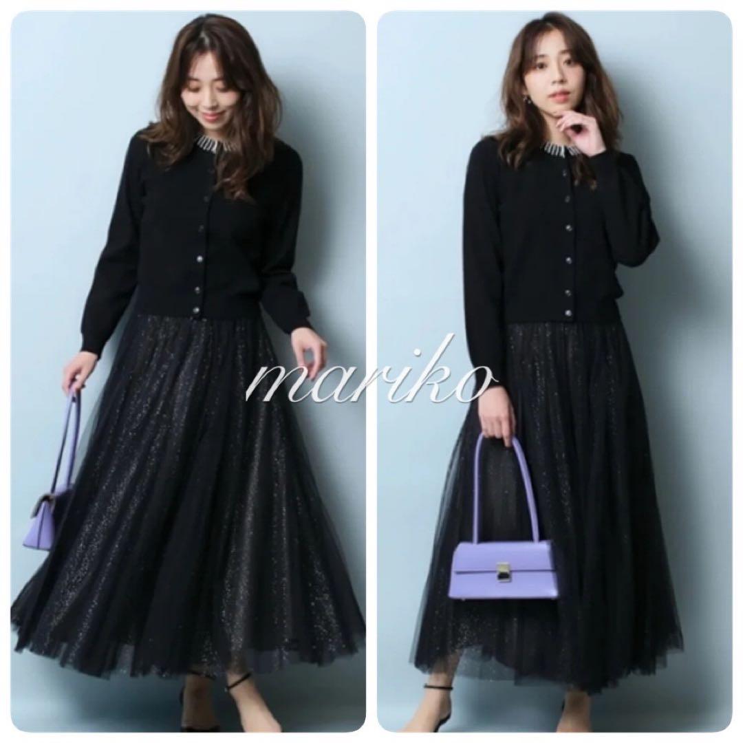 新品】ジャスグリッティー ビジューネックカーディガン アプワイザー