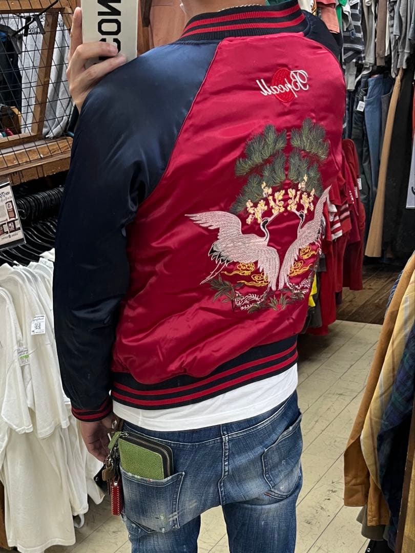 サ*ん様 U.S.NAVY SEABEES×鶴刺繍 リバーシブルスカジャン スー