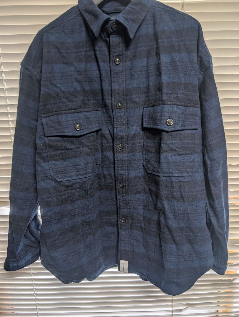 DESCENDANT ダークブルー チェック柄ネルシャツ