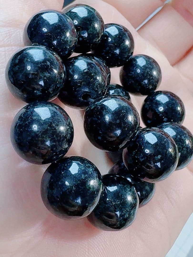 MY CS-0219天然本翡翠《本物保証》墨翠 黒翡翠 ブレスレット17cm