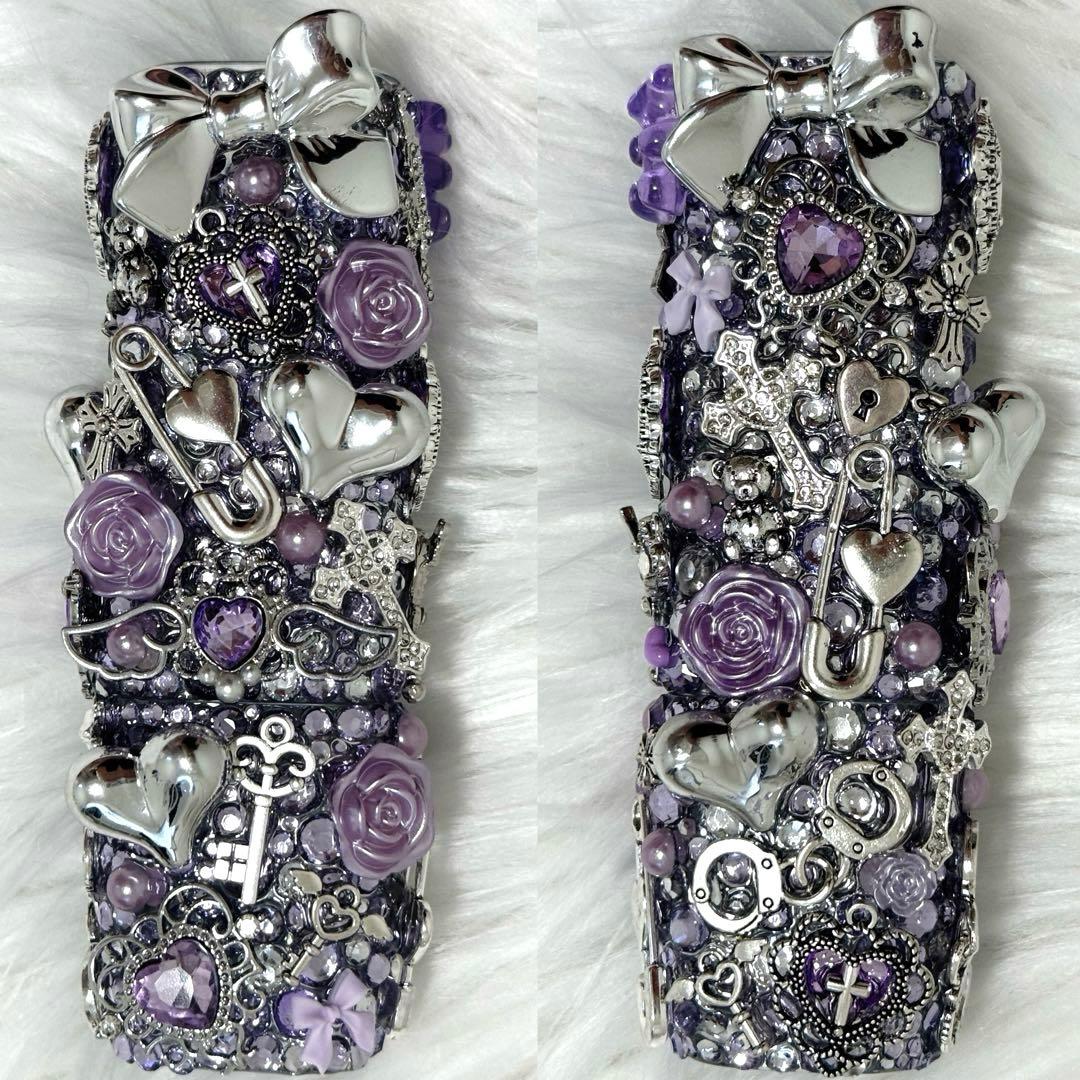 iQOSケース デコ アイコスケース 紫 ギャルy2k 埋めつくし シルバー