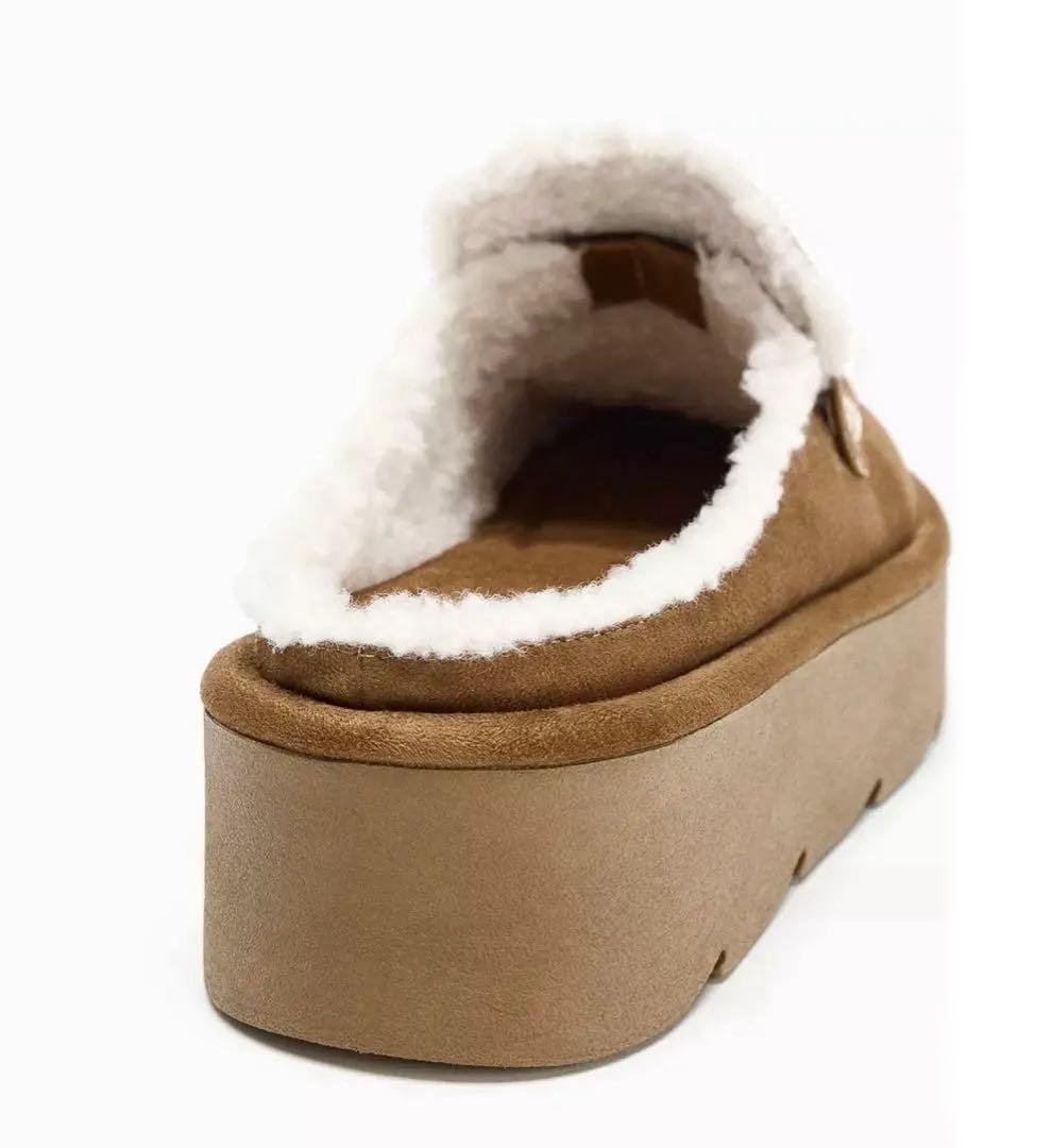ZARA】ザラ 39 プラットフォームミュールローファー ムートン ボア