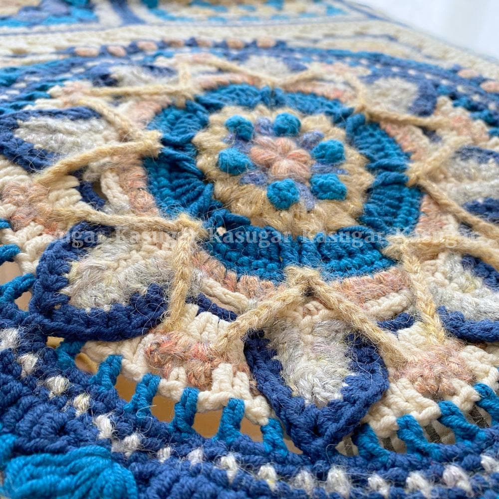 かぎ針編み 藍染 グラニースクエア マルチカバー ひざかけ こたつ