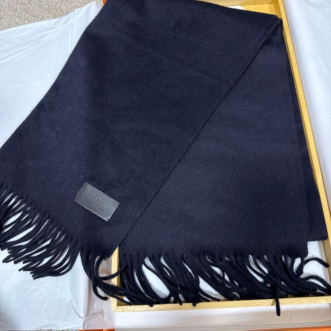 エルメス マフラー ビキューナ100% ネイビー 専用箱付き - メルカリ