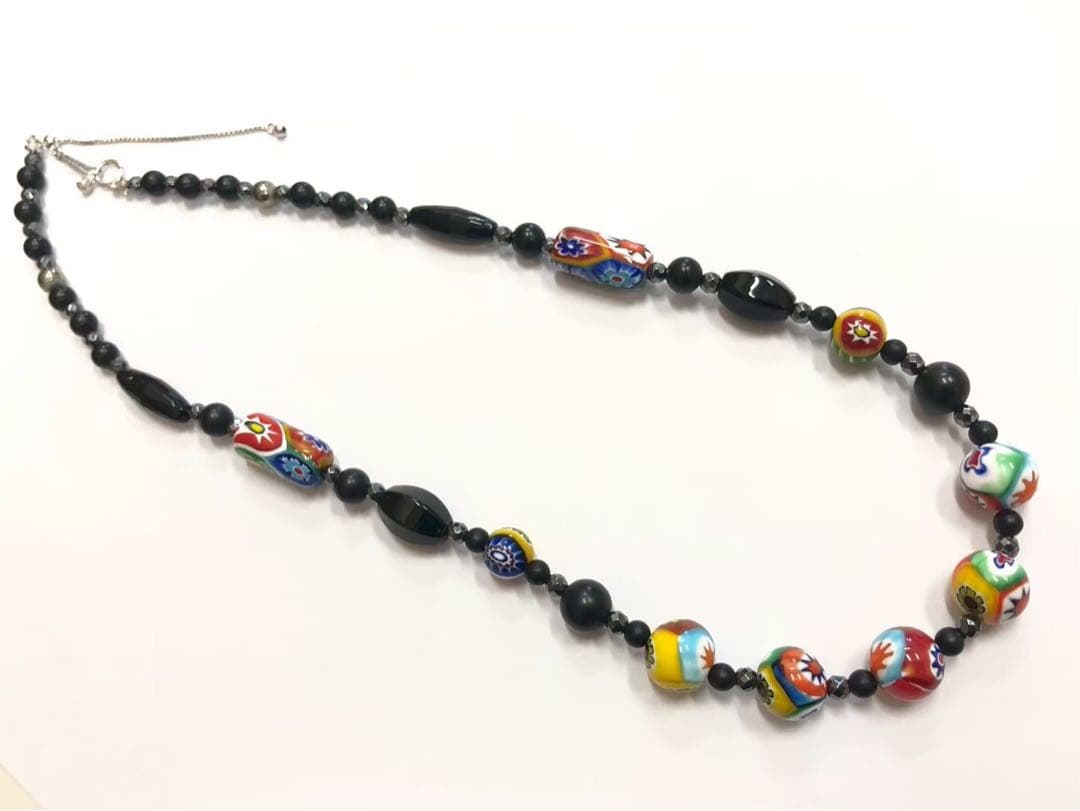 ☆K18 WG　黒赤柄石付ネックレス 18金 k18 18k ネックレス メンズ ゴールド ブラックダイヤモンドカラー