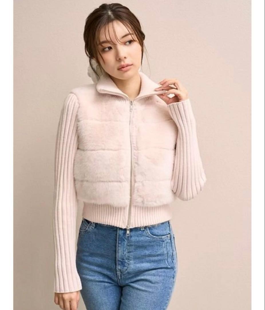 snidel ファーニットブルゾン ピンク - メルカリ