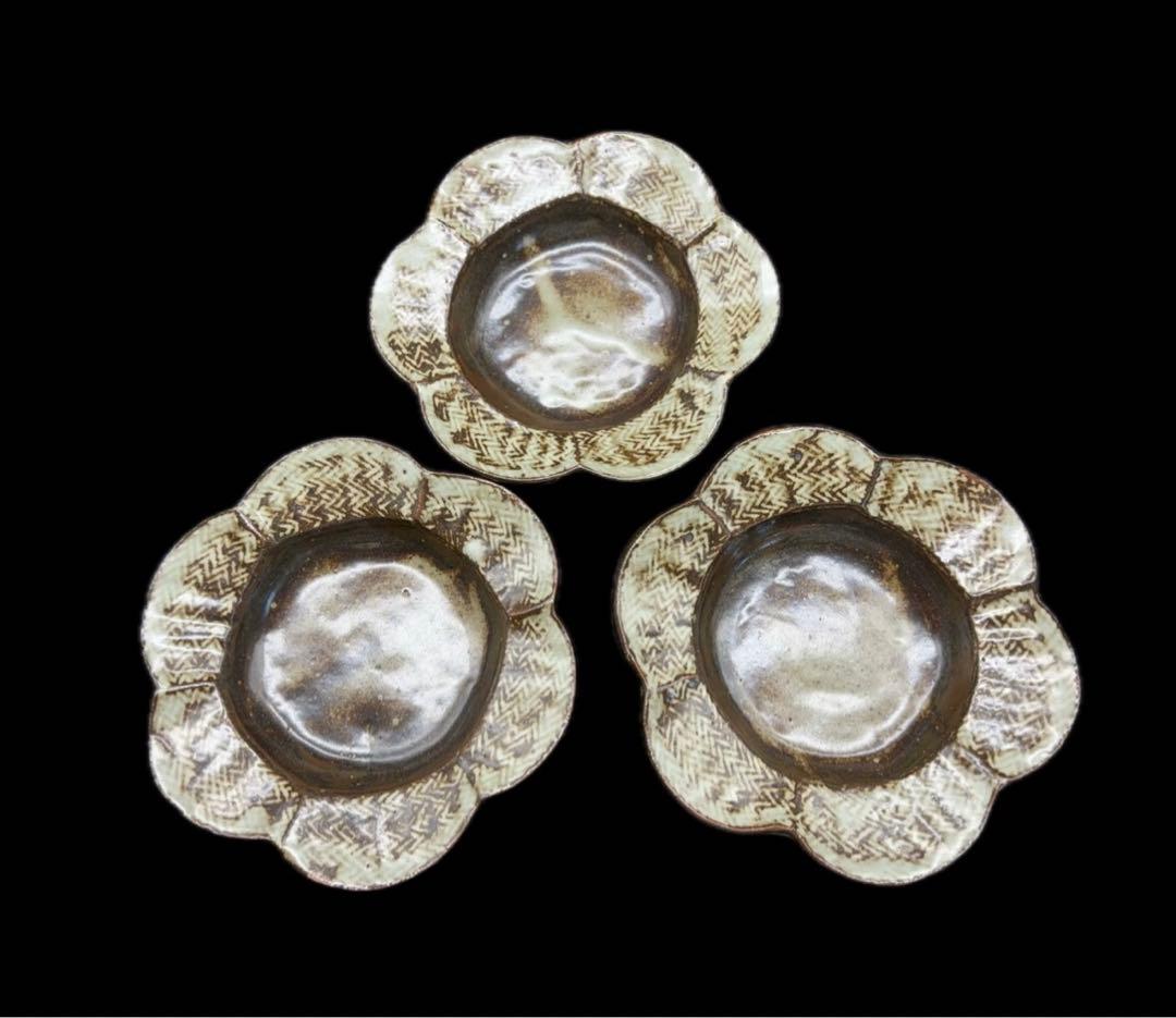 人間国宝 島岡達三 象嵌花型 皿 六枚組 共箱 益子焼 -412-