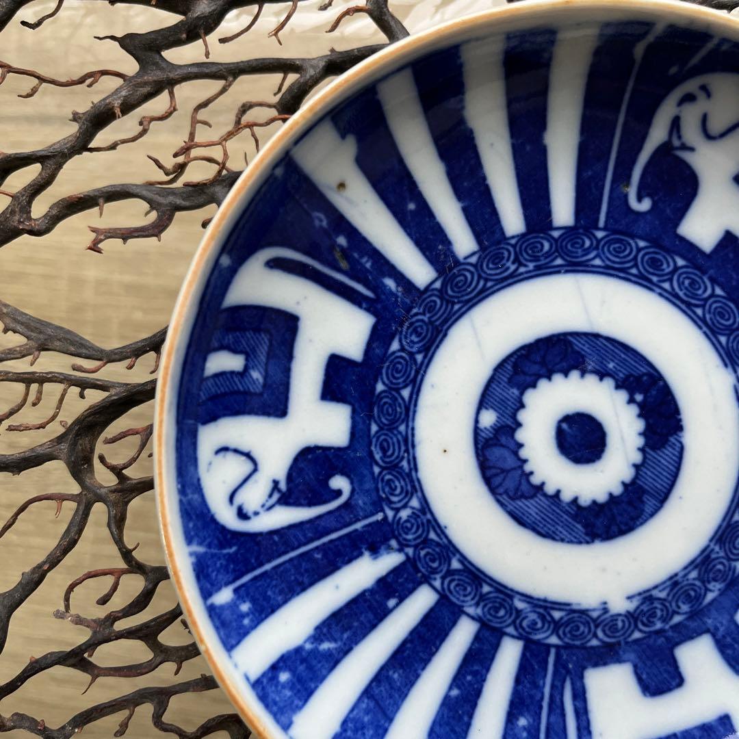 骨董 古伊万里 図変わり印判 人気図案 サーカス象 希少サイズ14