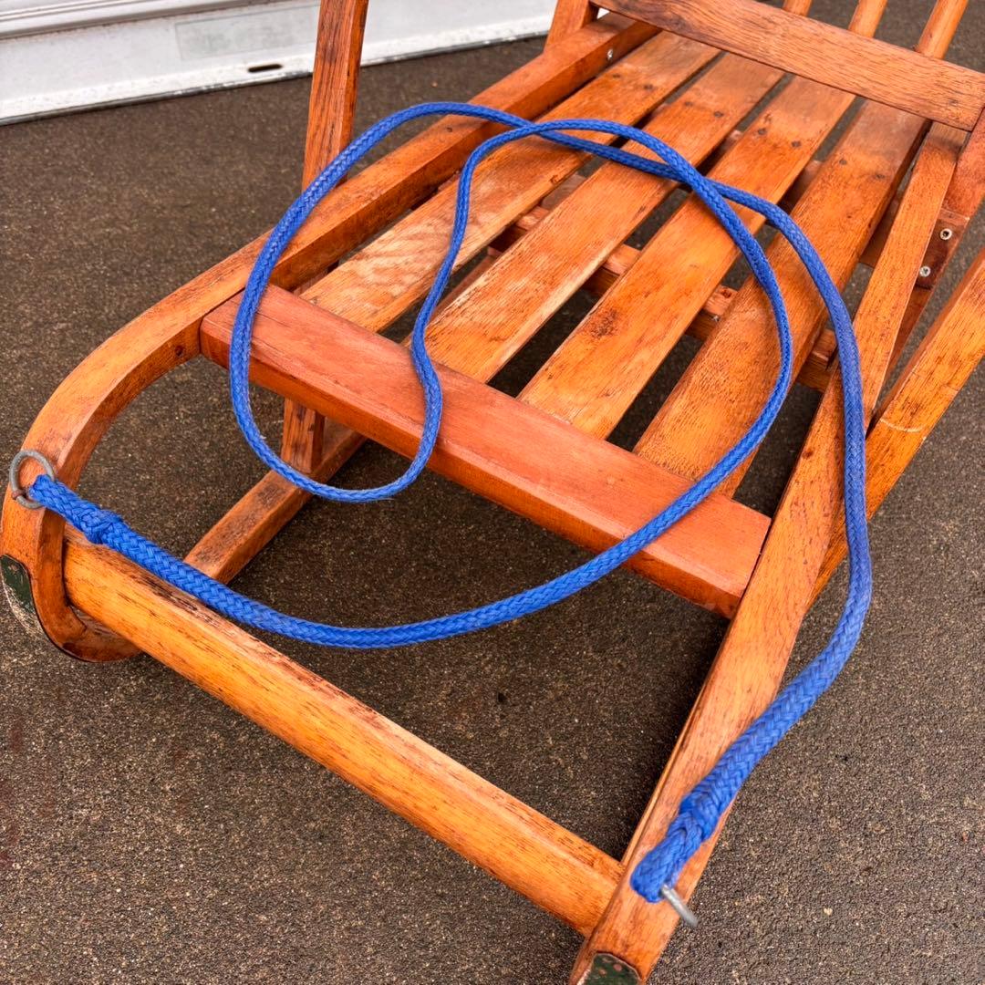 送料込】昭和レトロ 手押しソリ 木製 そり アンティーク インテリア